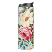  blauw bloementuinpatroon thermosbeker (Gedraaid links)