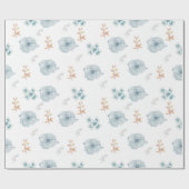 Blauw bloemetjes inpakpapier, verjaardagsverpakkin cadeaupapier (Vlak)