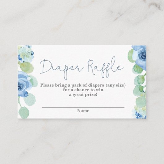 Blauw bloemig Baby shower Luier Raffle Informatiekaartje (Voorkant)