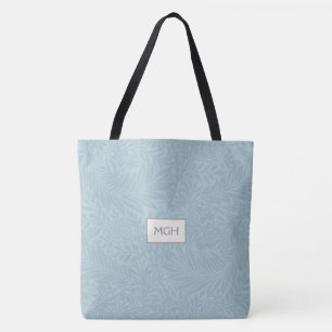 Blauw bloemig botanisch patroon monogram draagtas