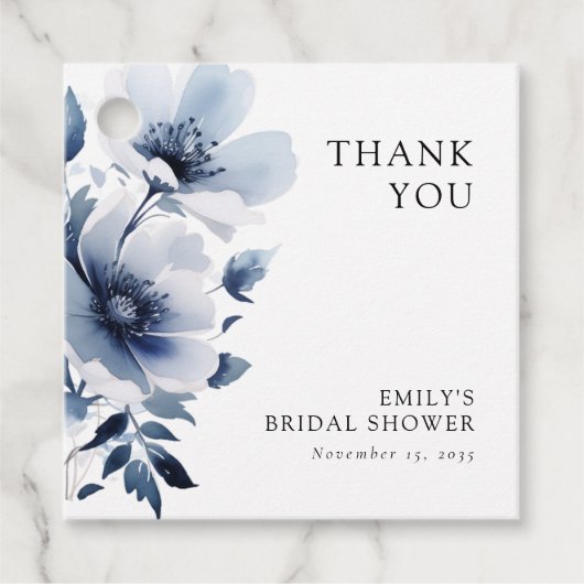Blauw Bloemig Bruidsfeest Bedankjes Labels (Voorkant)