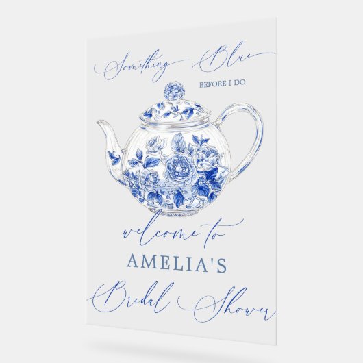 Blauw bloemig bruiloft feest welkom bord (Hoek)