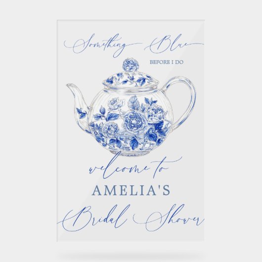 Blauw bloemig bruiloftsontvangstbord acryl bord (Voorkant)