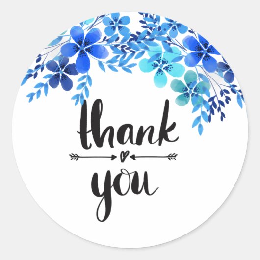Blauw bloemig dank u sticker (Voorkant)