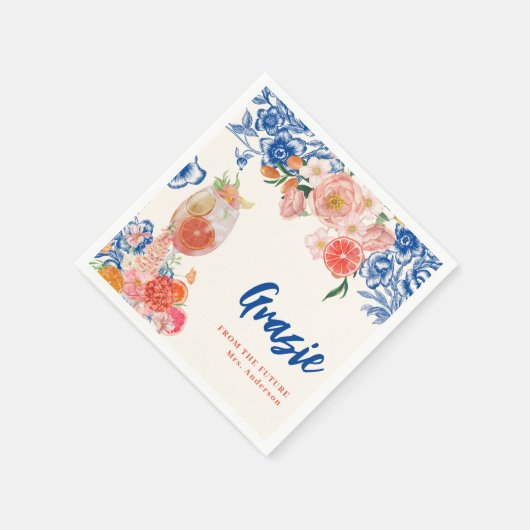 Blauw bloemig Dat is Amore Vrijgezellenfeest grazi Servet (Hoek)