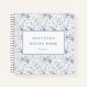  blauw bloemig gepersonaliseerd recept notitieboek