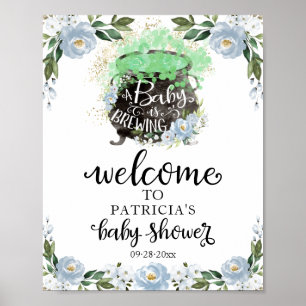 Blauw bloemig Halloween baby shower welkomstbord  Poster