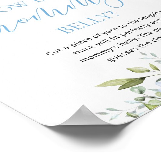 Blauw bloemig hoe groot is mama's buik spel poster (Hoek)