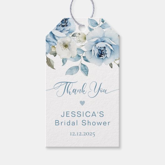 Blauw bloemig iets blauws bruidsfeest bedankt cadeaulabel (Voorkant)