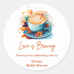 Blauw Bloemig Liefde Bruist Bruids-Shower  Ronde Sticker