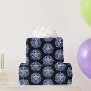 Blauw Bloemig Pentagram Heks Zwart Halloween Cadeaupapier