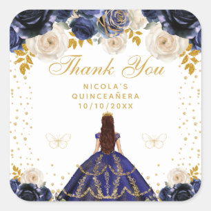 Blauw Bloemig Prinses Quinceañera Vierkante Sticker