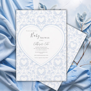 Blauw Bloemig Whimsical Hart Baby Shower Kaart