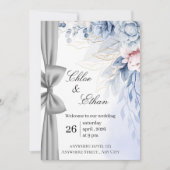 Blauw Bloemige Elegantie Bruiloft Kaart (Voorkant)