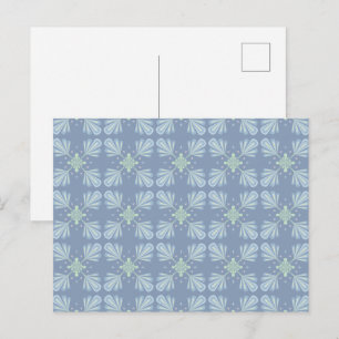 Blauw Bloemmotief Abstract Patroon Briefkaart