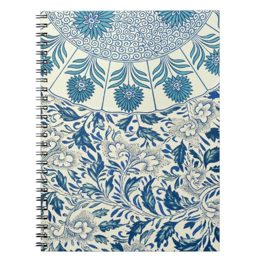 Blauw Bloemmotief Antiek Aziatisch Ontwerp Notitieboek (Voorkant)