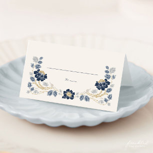 Blauw bloemmotief Art Nouveau gevouwen plaatskaart