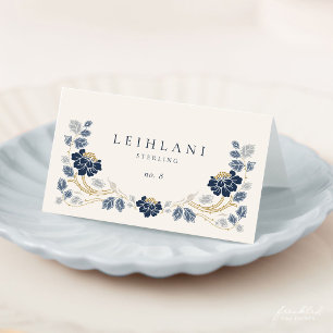 Blauw Bloemmotief Art Nouveau Gevouwen Plaatskaart