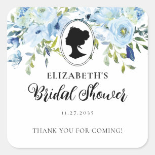 Blauw bloemmotief bedankkaart trouwfeest cadeautje vierkante sticker