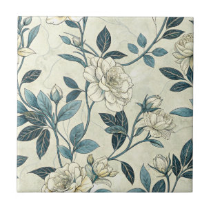 Blauw bloemmotief botanisch patroon (6) tegeltje