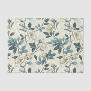 Blauw bloemmotief botanisch patroon (6) tissuepapier