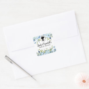 Blauw bloemmotief bruiloft favor uit het Regency-t Vierkante Sticker