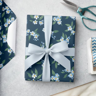 Blauw Bloemmotief Cadeaupapier