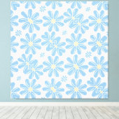 Blauw Bloemmotief - Canvasprint Canvas Afdruk (Insitu (Houten vloer))