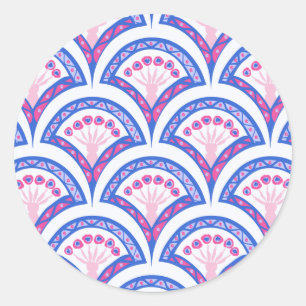 blauw bloemmotief damast patroon ronde sticker