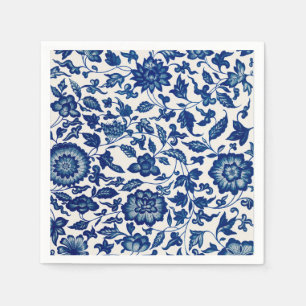 Blauw Bloemmotief – Elegant Cocktailparty Papier Servet