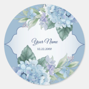 Blauw Bloemmotief Groene Bladeren Frame Bruiloft F Ronde Sticker