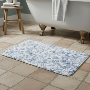 Blauw bloemmotief in elegante vintage stijl badmat