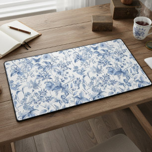 Blauw bloemmotief in vintage stijl elegant bureaumat