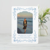 Blauw bloemmotief kader Kust Afstudeeruitnodiging Kaart (Staand voorkant)