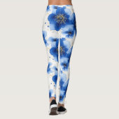 Blauw Bloemmotief met Gouden Accenten Leggings (Achterkant)