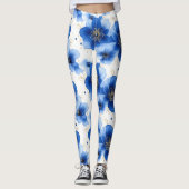 Blauw Bloemmotief met Gouden Accenten Leggings (Voorkant)