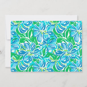 Blauw bloemmotief met groenaccenten voor preppy ui kaart