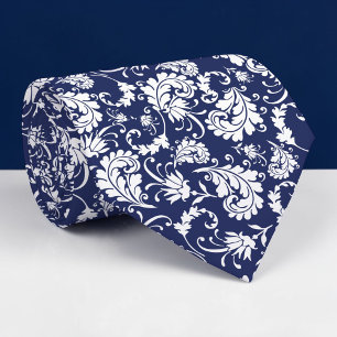 Blauw Bloemmotief Op Maat Gemaakte Das