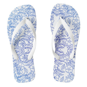 Blauw bloemmotief op wit teenslippers