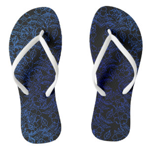 Blauw bloemmotief op zwart teenslippers