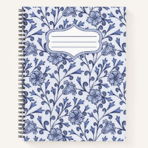 Blauw Bloemmotief Spiraal Notebook 22x28 – Blauw &