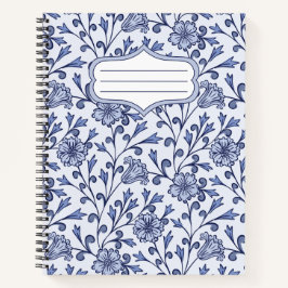Blauw Bloemmotief Spiraal Notebook 22x28 – Blauw & Notitieboek