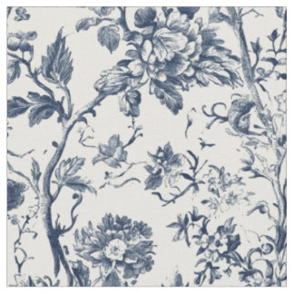 Blauw Bloemmotief Tak Patroon Stof