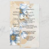 Blauw bloemmotief vintage ceremonieprogramma programma (Voorkant / Achterkant)