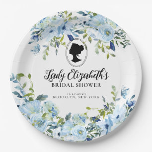 Blauw bloemmotief vintage regency bruiloft feest papieren bordje