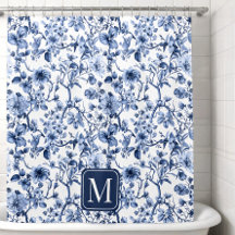 Blauw bloemmotief vintage toile-monogram