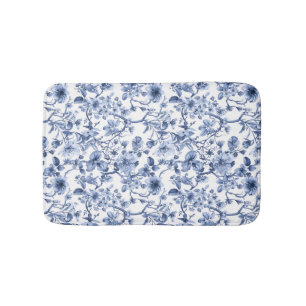 Blauw bloemmotief vintage toile patronen badmat