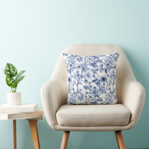 Blauw bloemmotief vintage toile patroon kussen