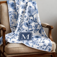 Blauw bloemmotief vintage toile patroon monogram