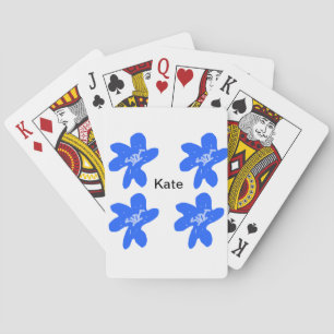 Blauw bloemmotief waterverf naamtekst toevoegen pokerkaarten